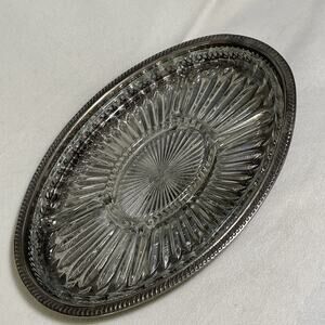 Godinger Silver Plate Relish Tray With Crystal Insert 14X10”
